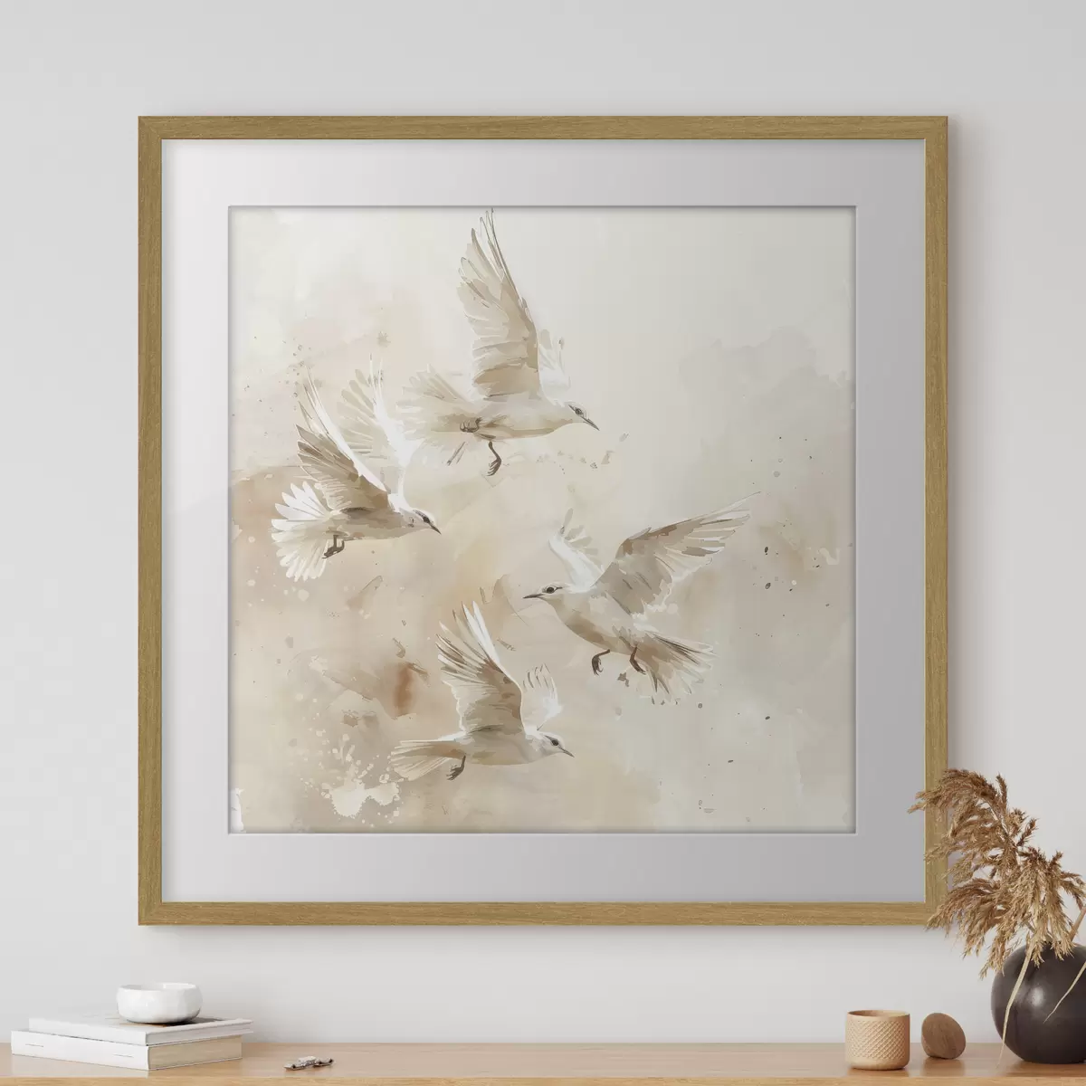 Poster Aquarell fliegende Vögel, zarte Pastellfarben, Abstraktion f39973