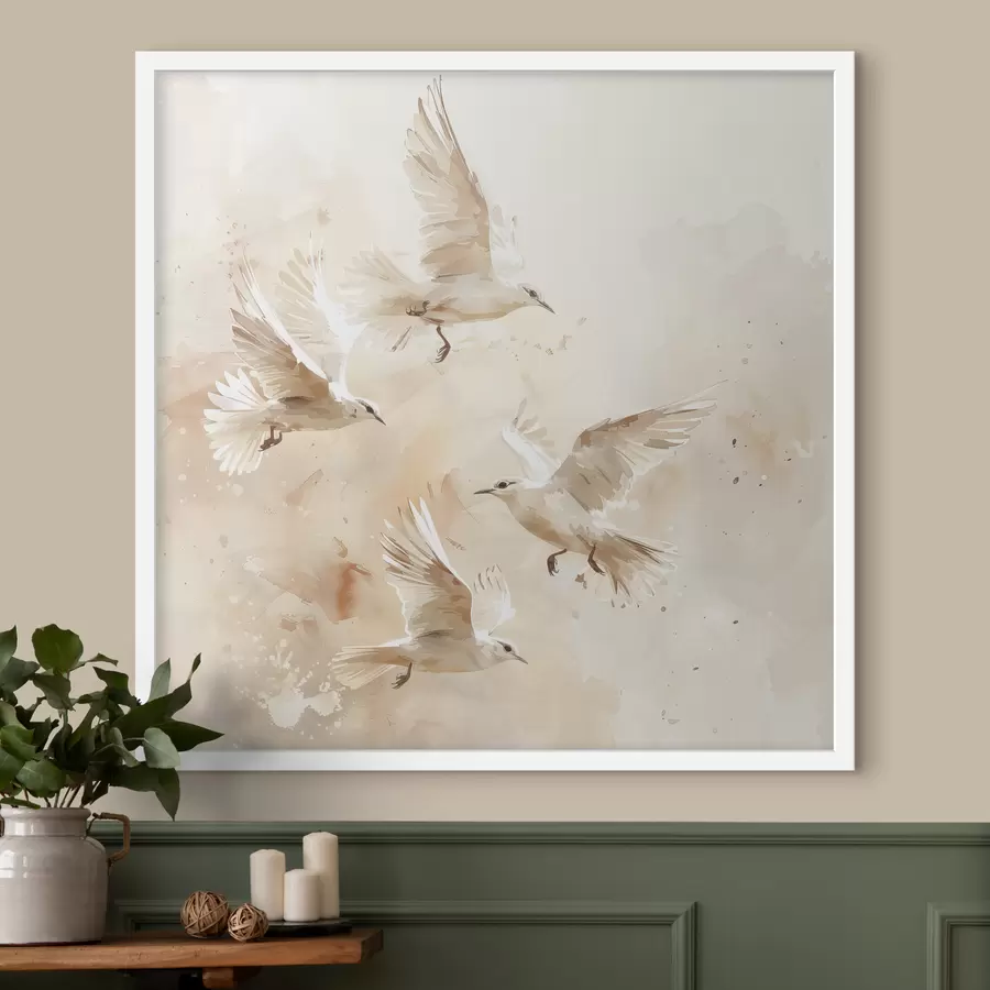 Fototapete Aquarell fliegende Vögel, zarte Pastellfarben, Abstraktion f39973