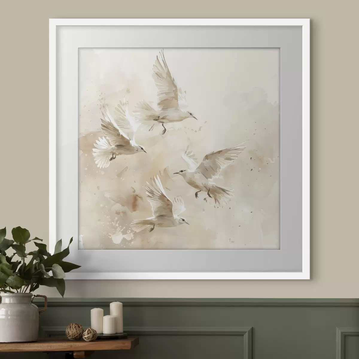Poster Aquarell fliegende Vögel, zarte Pastellfarben, Abstraktion f39973