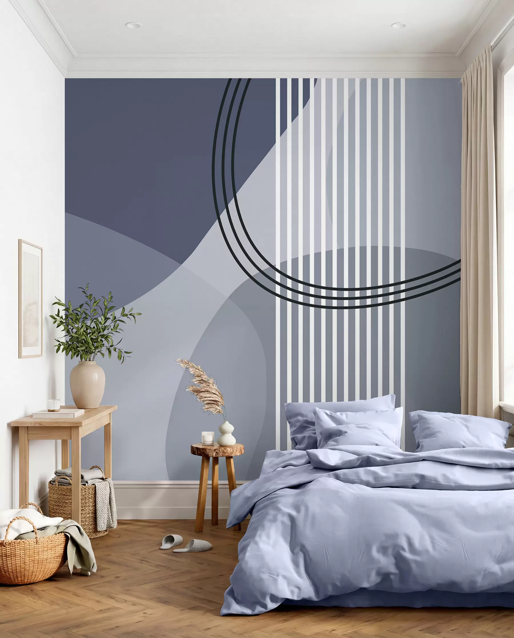 Fototapete Geometrische Abstraktion Linie und Kreis Minimalismus moderne blaue Farbe w08173v2