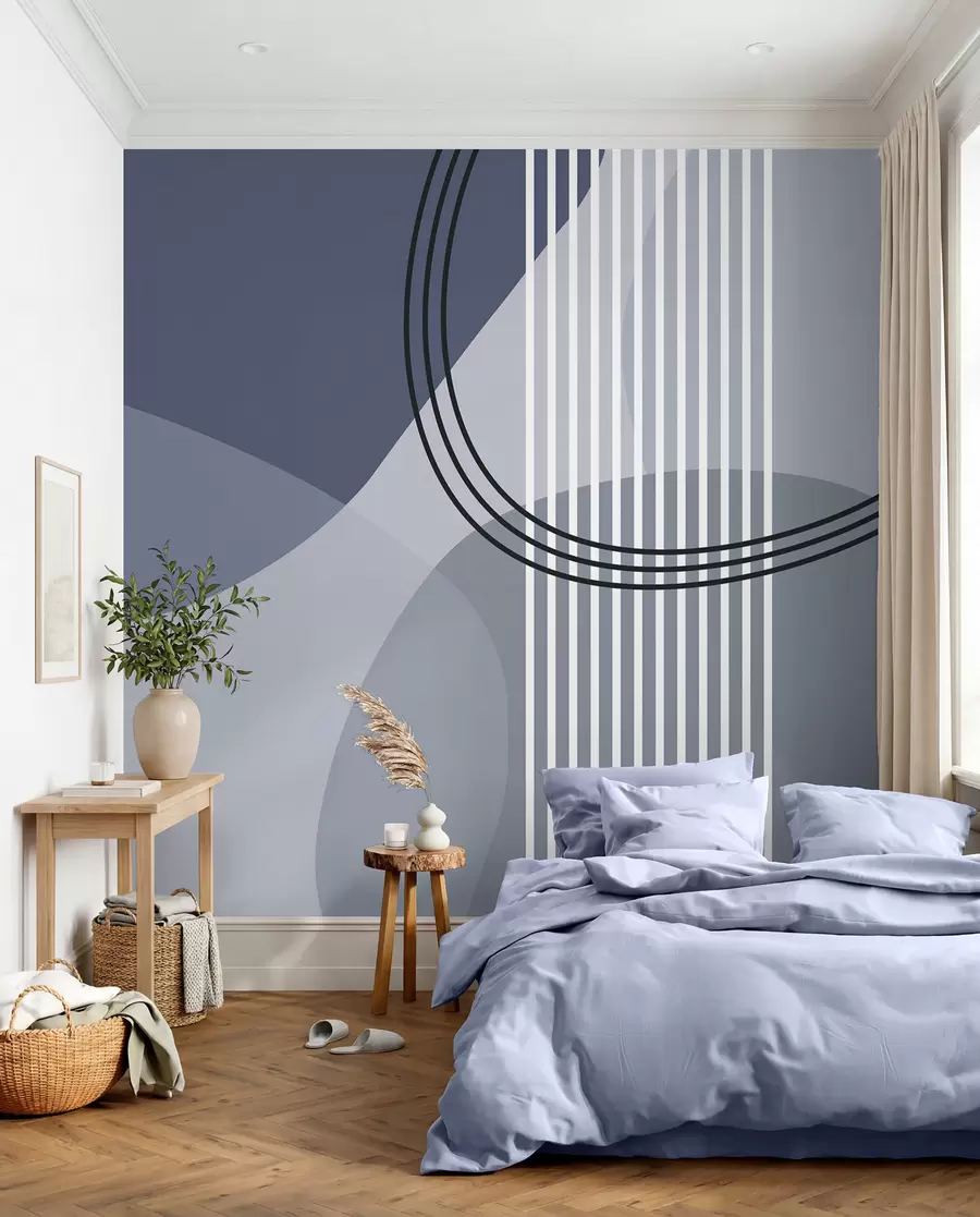 Fototapete Geometrische Abstraktion Linie und Kreis Minimalismus moderne blaue Farbe w08173v2