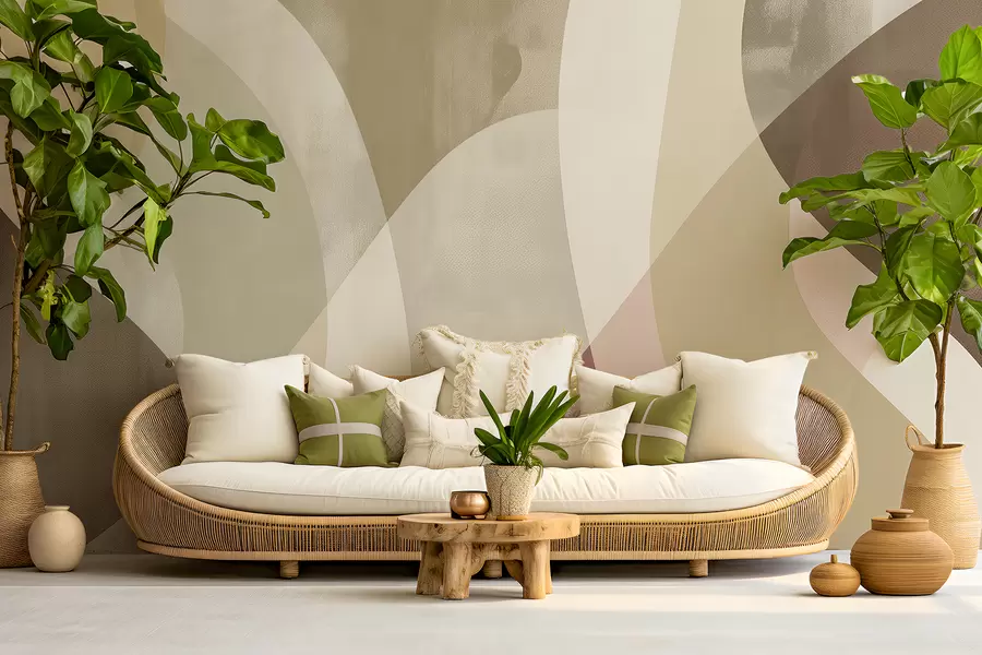 Fototapete Weiche Rundungen in gedeckten Tönen mit fließenden Linien und beigen Farbverläufen, minimalistisch und modern w01334v1