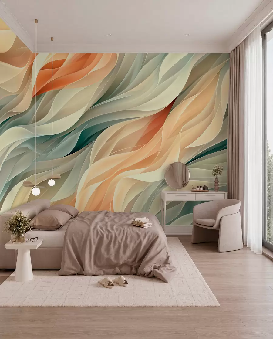 Fototapete Faszinierendes abstraktes Design mit sanften Pastellwellen in warmen Farben w01335v1