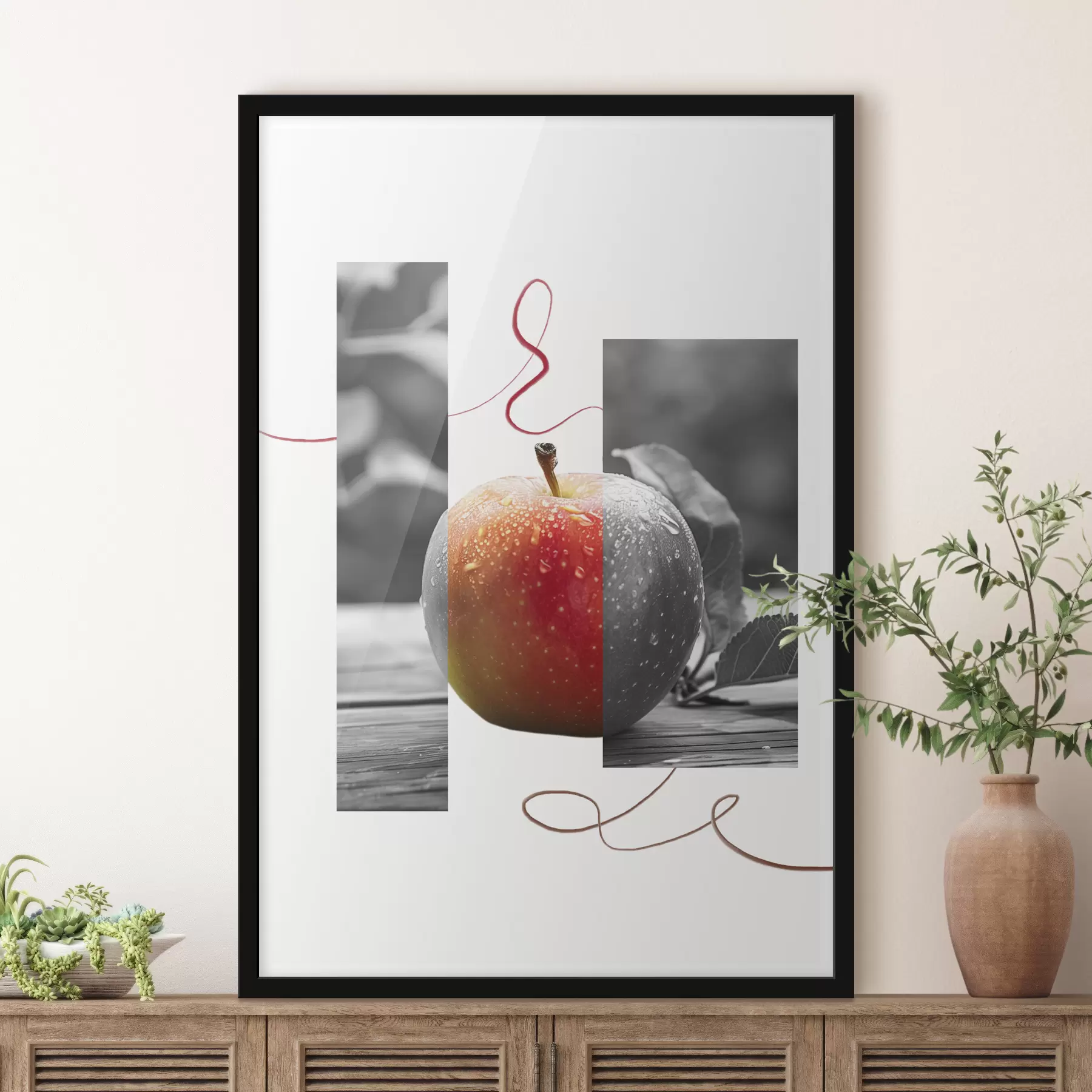 Fototapete Abstrakte Kunst mit saftigem Apfel, Fotorealismus, Sommerfrüchten f40048