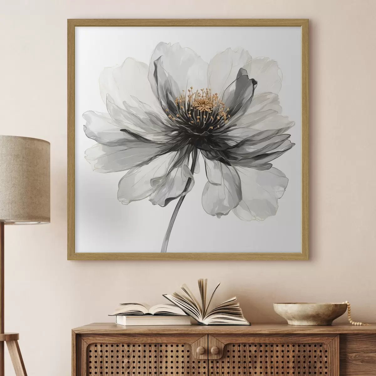 Poster Transparente schwarze Blume auf weißem Hintergrund f40066