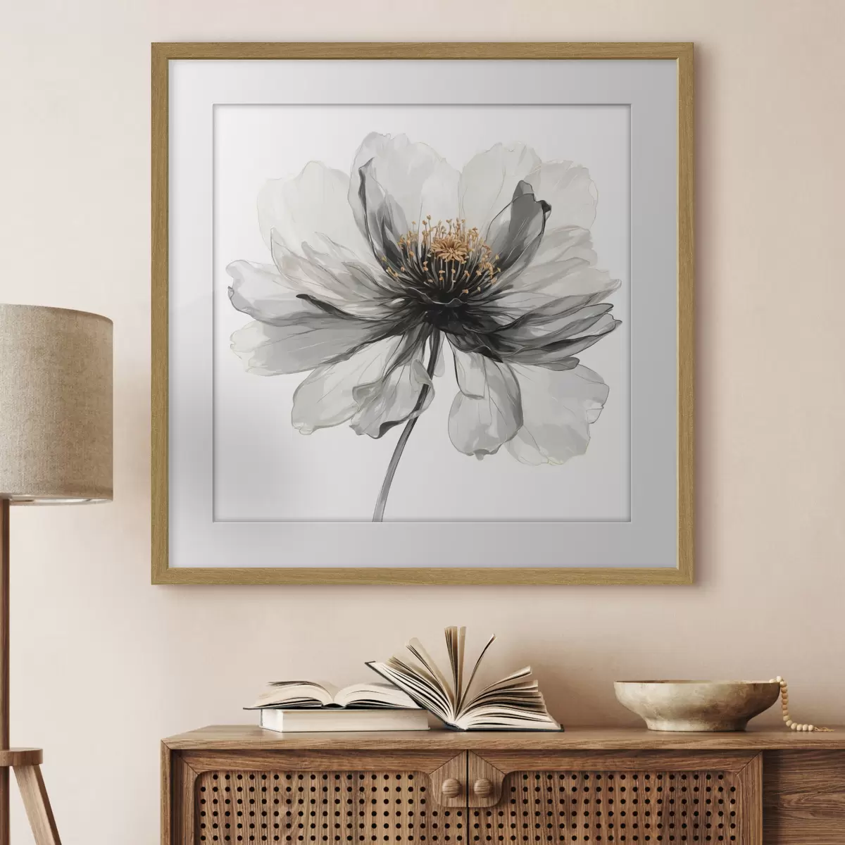 Poster Transparente schwarze Blume auf weißem Hintergrund f40066