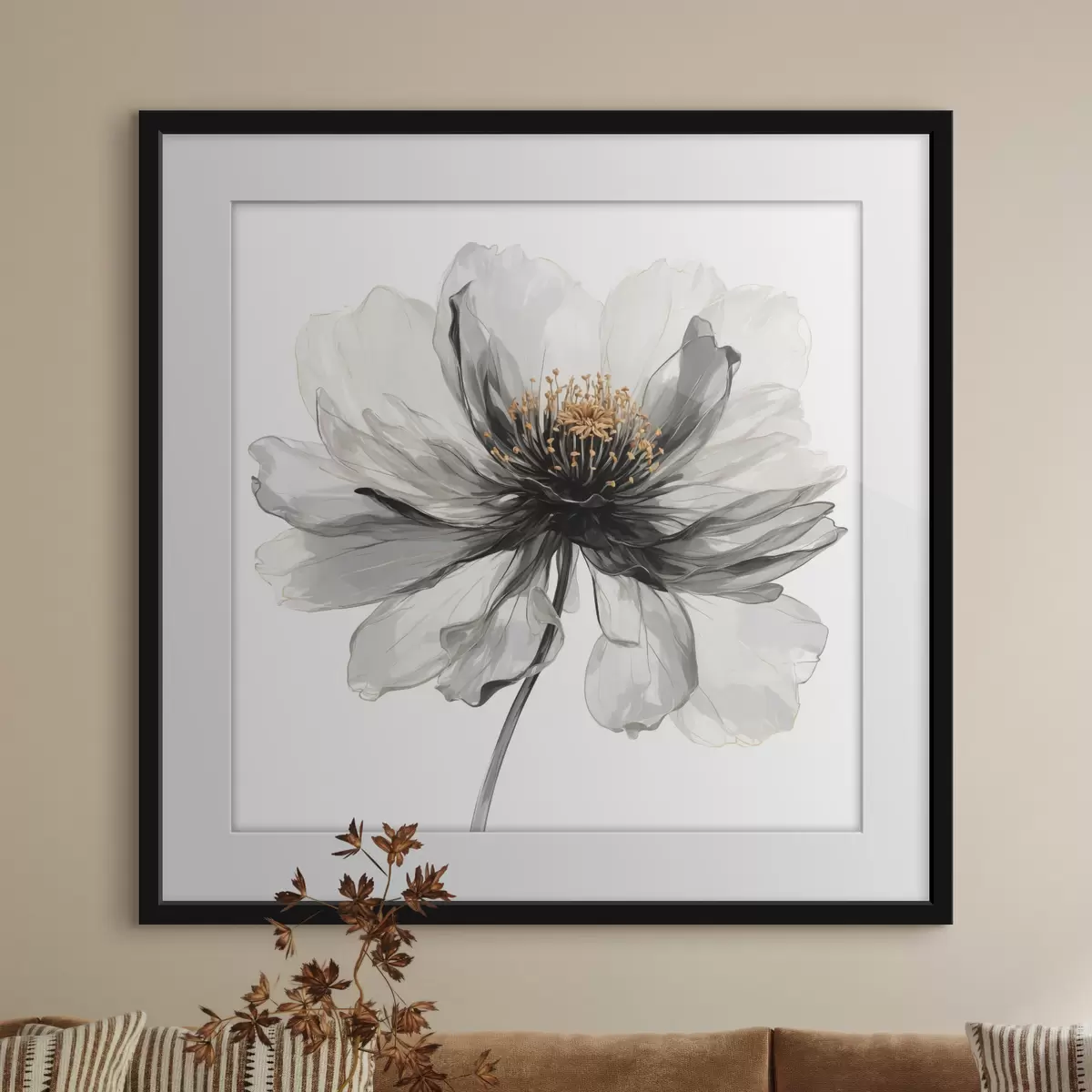 Poster Transparente schwarze Blume auf weißem Hintergrund f40066