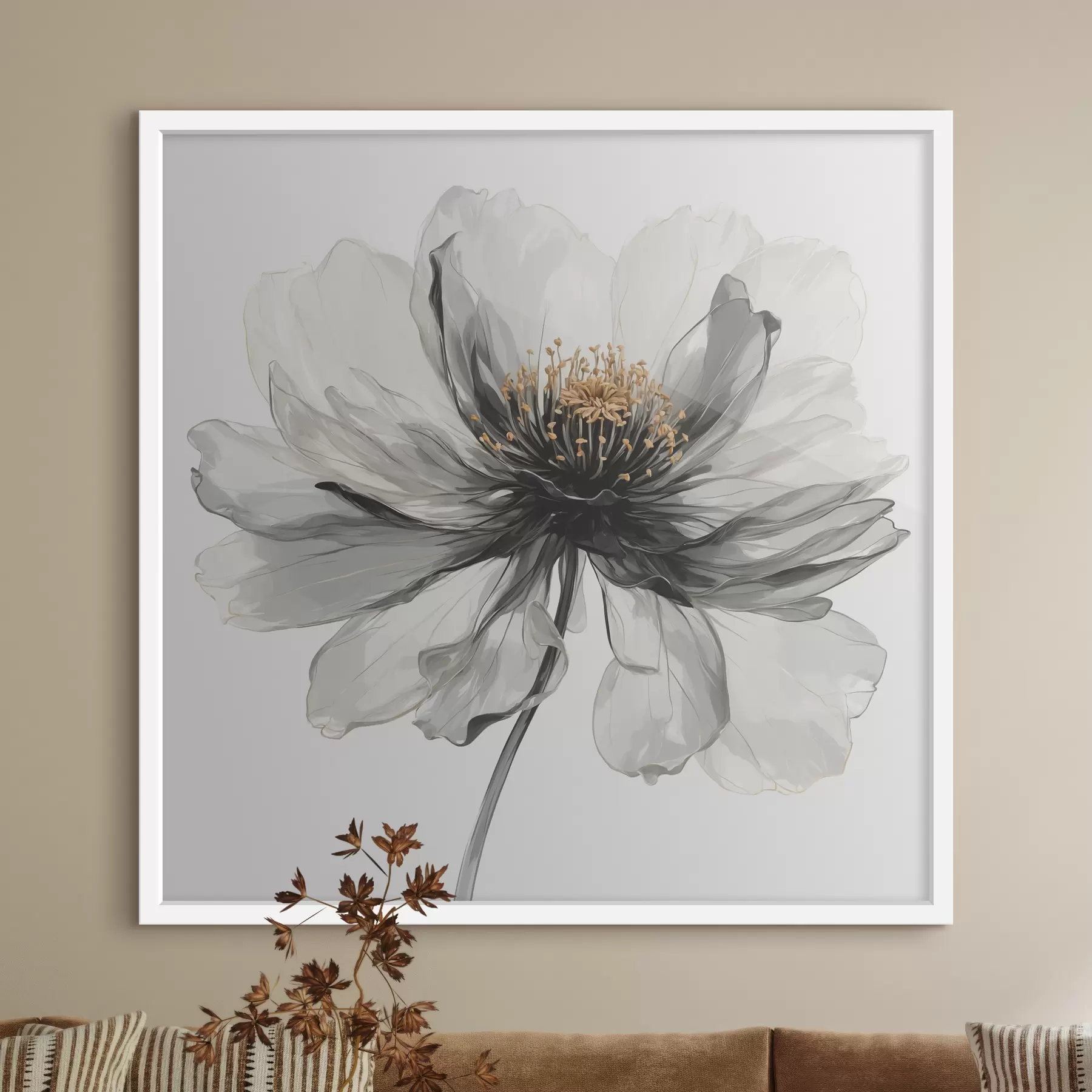 Fototapete Transparente schwarze Blume auf weißem Hintergrund f40066