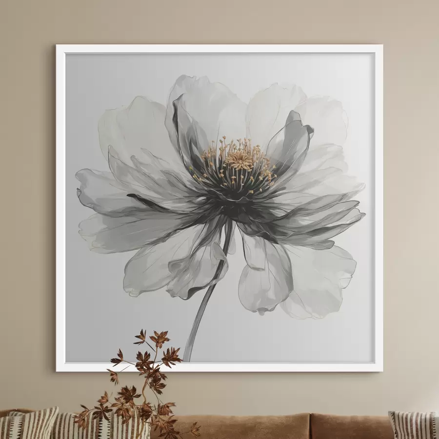 Fototapete Transparente schwarze Blume auf weißem Hintergrund f40066