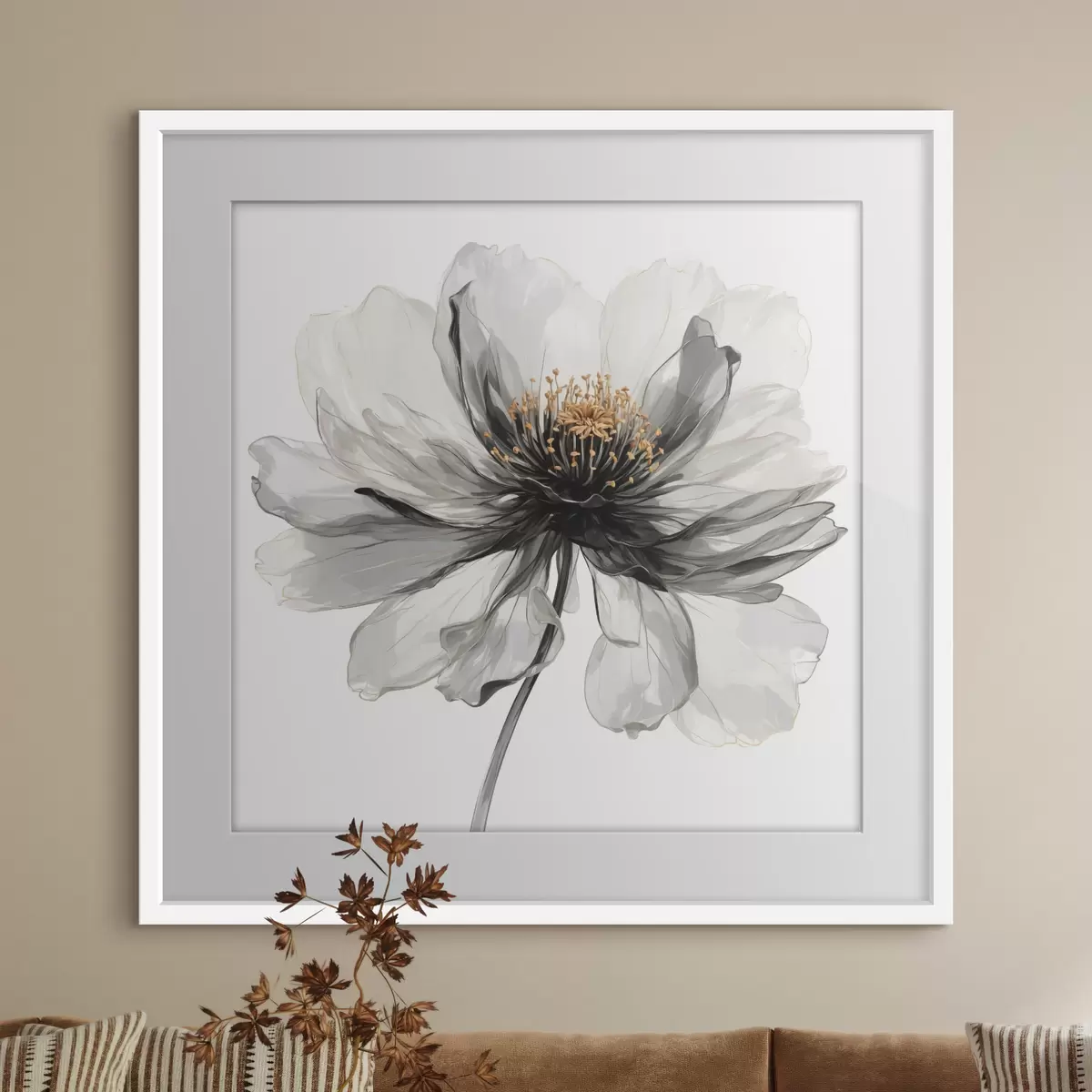 Poster Transparente schwarze Blume auf weißem Hintergrund f40066
