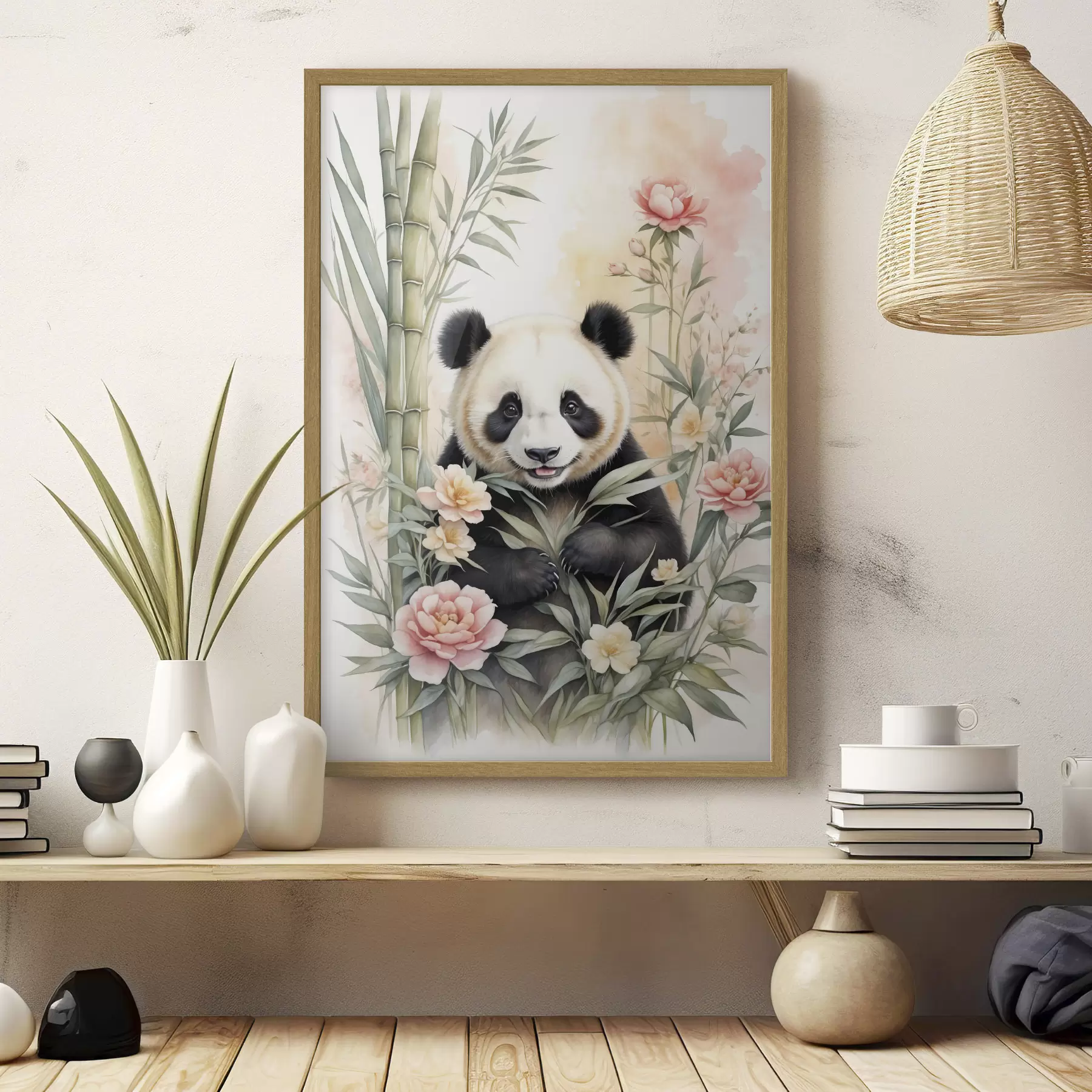 Fototapete Panda mit Blumen und Bambus f40125