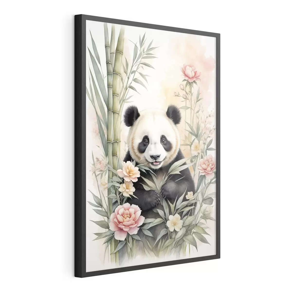 Poster Panda mit Blumen und Bambus f40125
