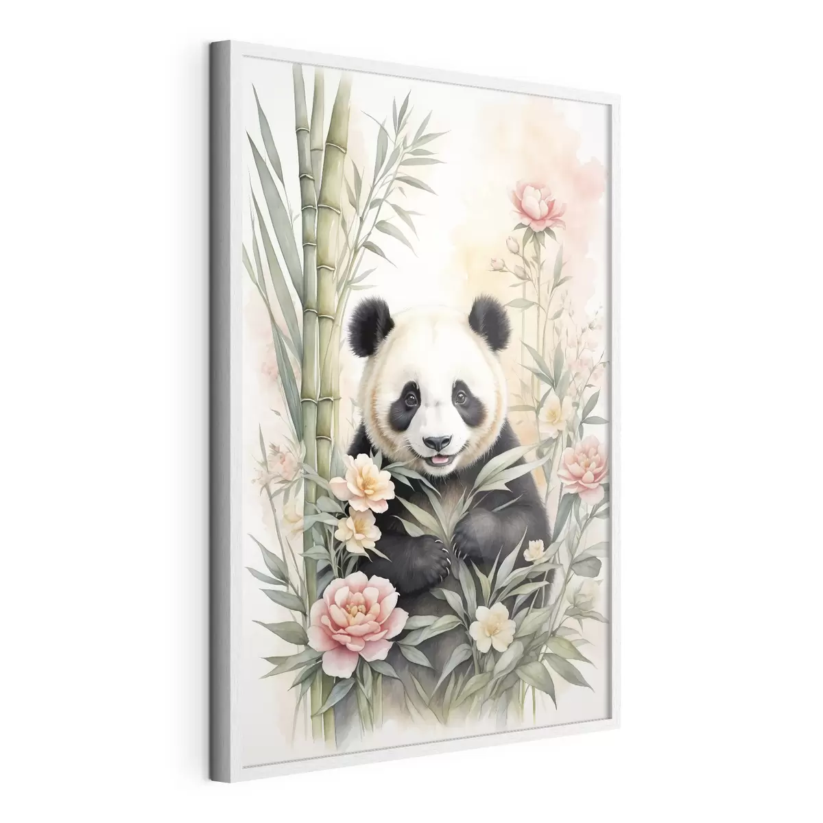 Poster Panda mit Blumen und Bambus f40125