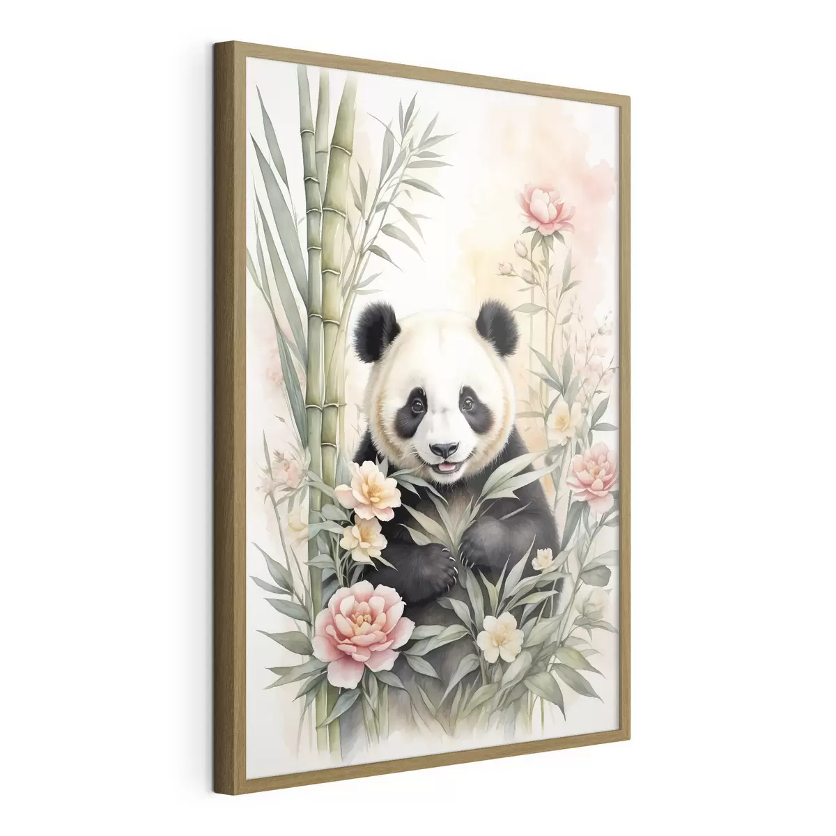 Poster Panda mit Blumen und Bambus f40125
