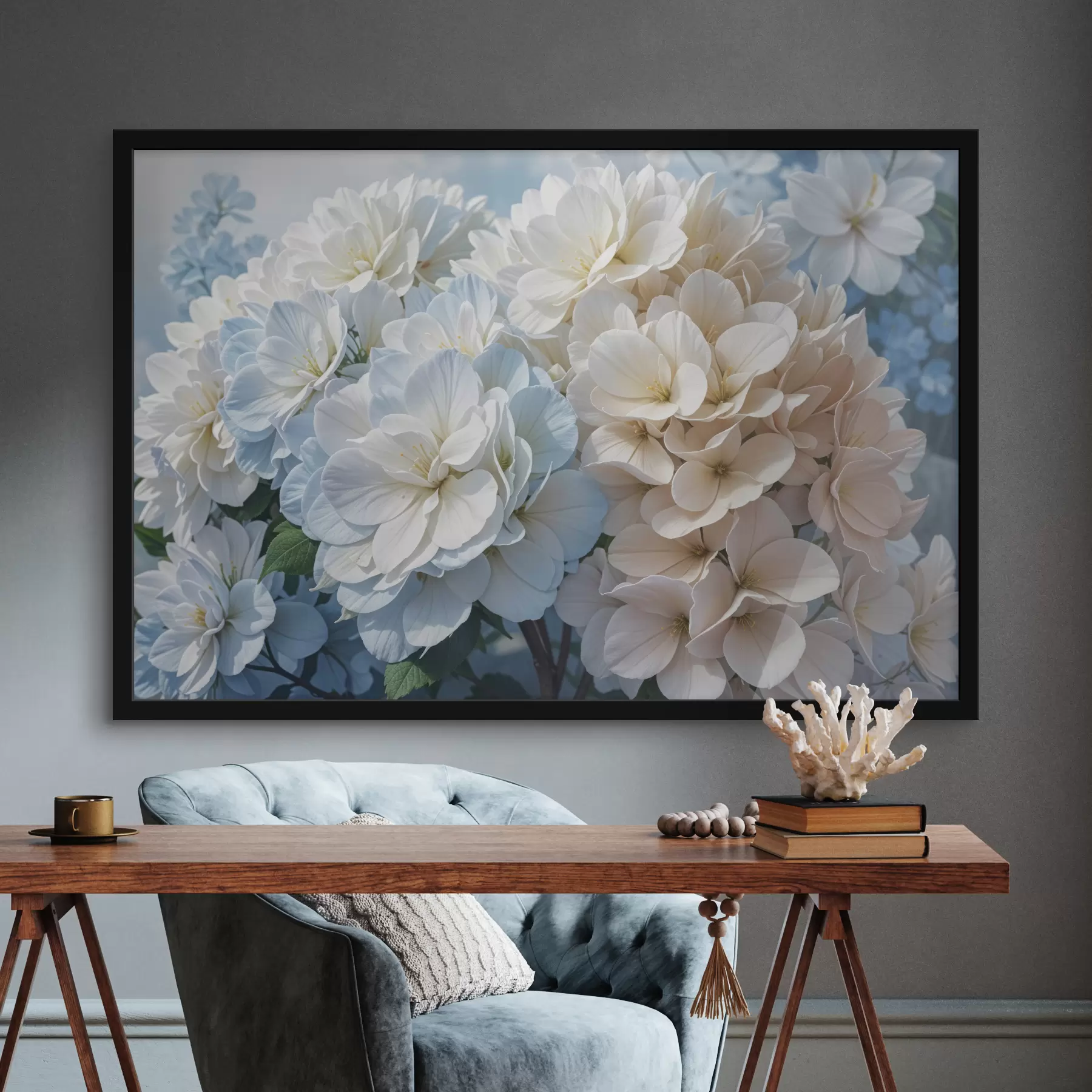 Fototapete Zarte, pastellfarbene Dahlienblüten mit zarten Blütenblättern blühen vor einem unscharfen Hintergrund f40146