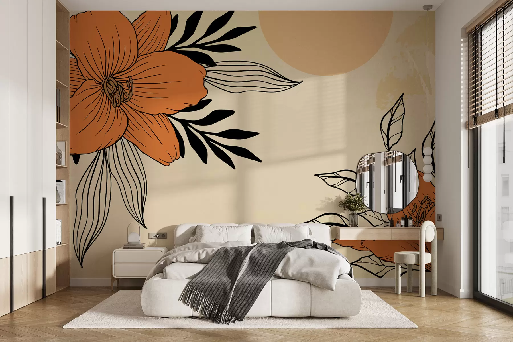 Fototapete orange Lilien auf hellem Hintergrund w01399