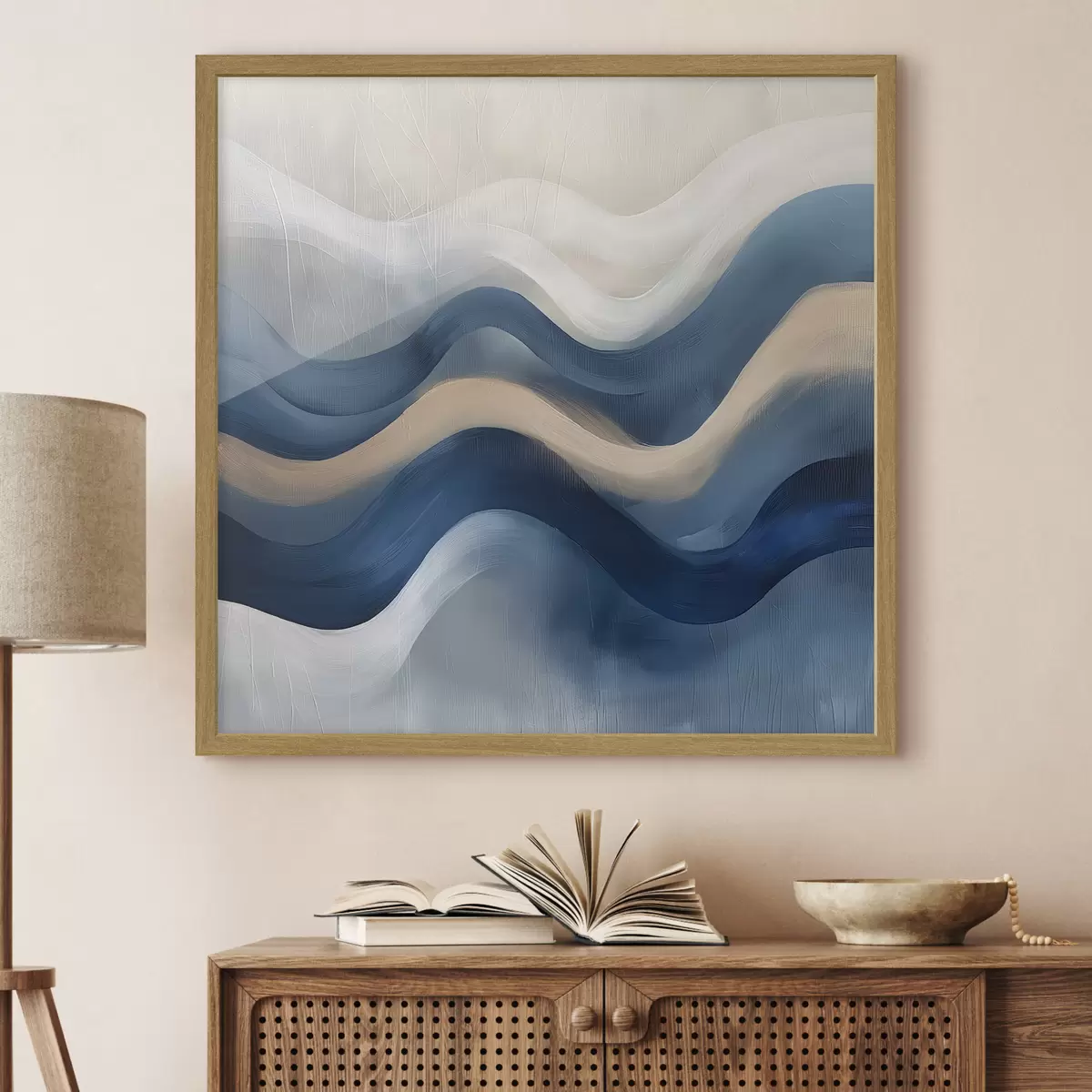 Poster blaue und beige Linien f40242