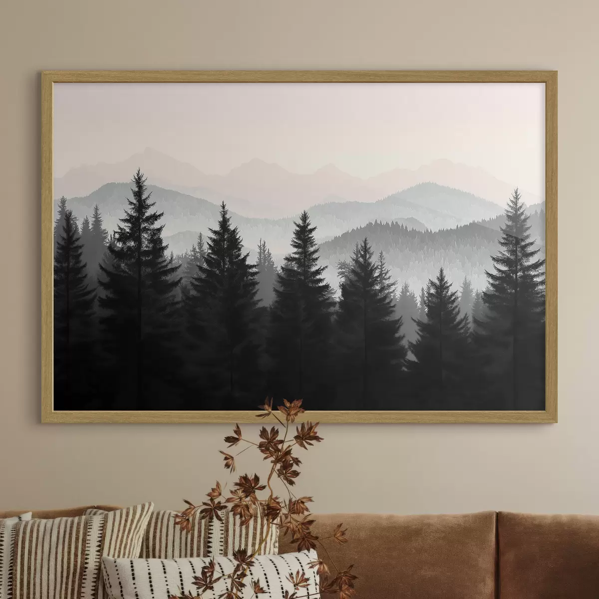 Poster Wald mit Bergen im Hintergrund f40281