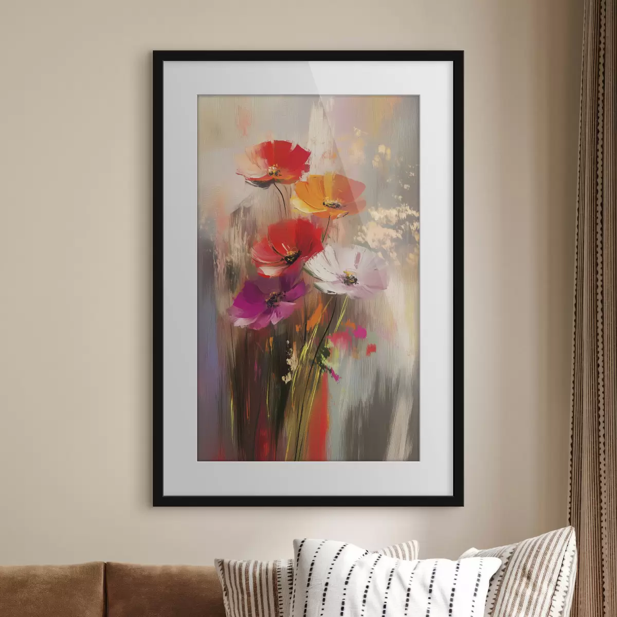 Poster Abstrakte helle Blumen mit Pinselstrichen f40283