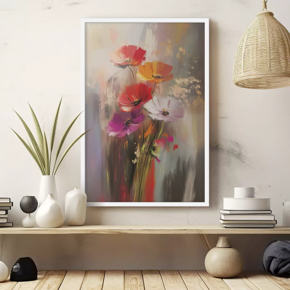 Poster Abstrakte helle Blumen mit Pinselstrichen f40283