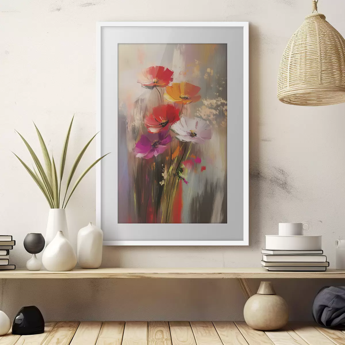 Poster Abstrakte helle Blumen mit Pinselstrichen f40283