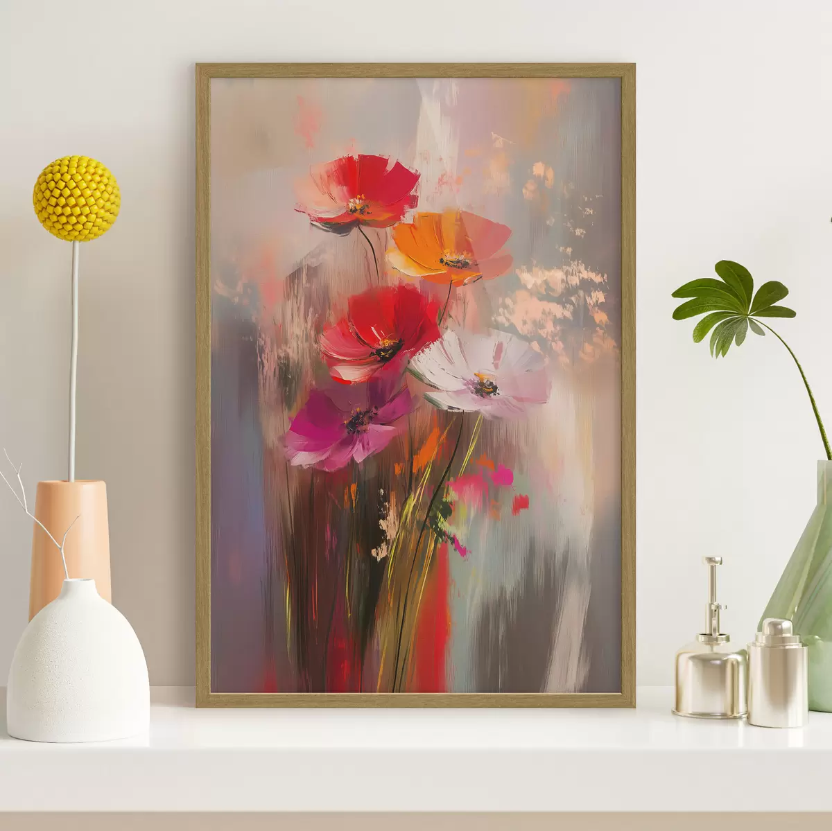 Poster Abstrakte helle Blumen mit Pinselstrichen f40283