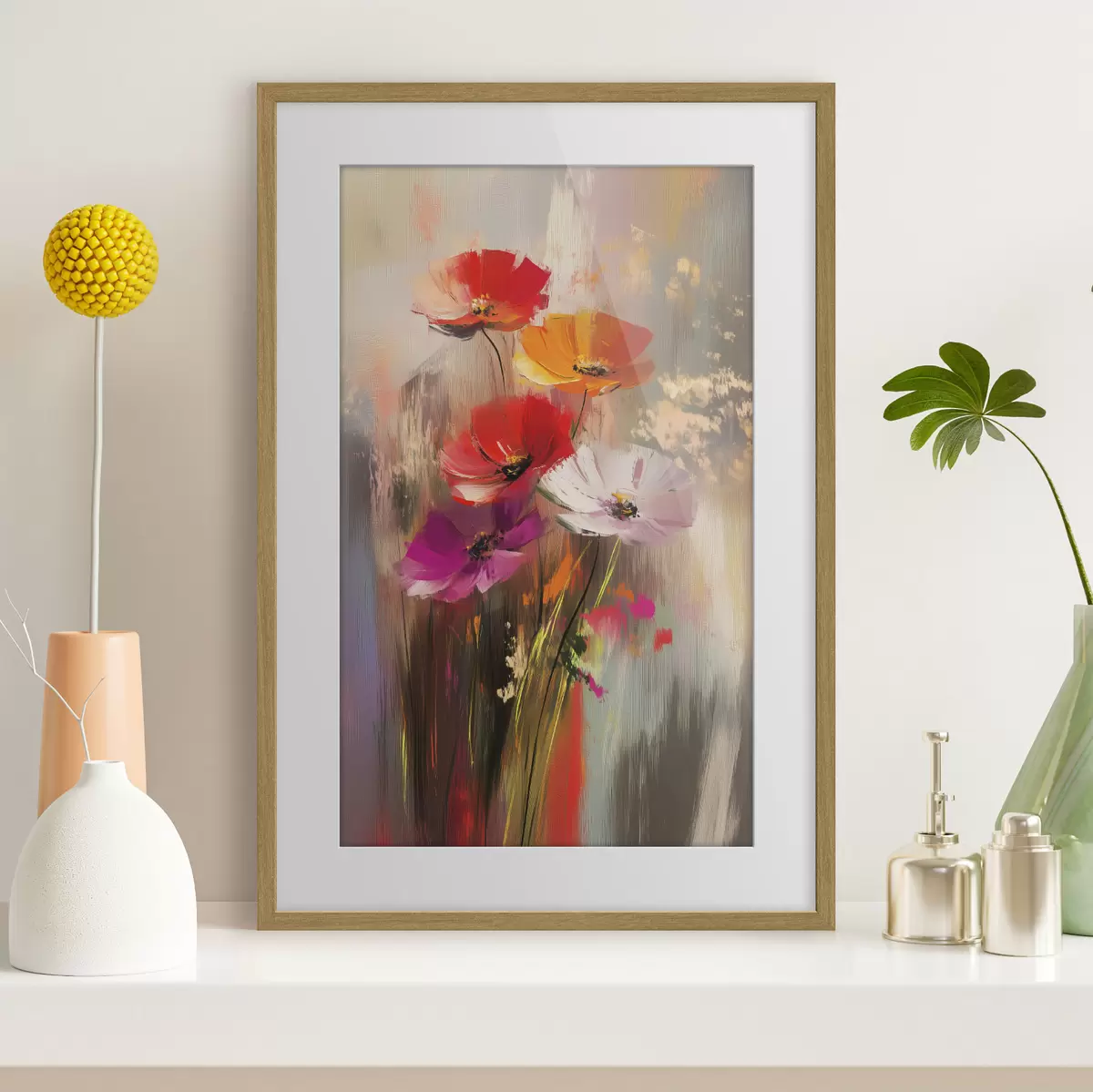 Poster Abstrakte helle Blumen mit Pinselstrichen f40283
