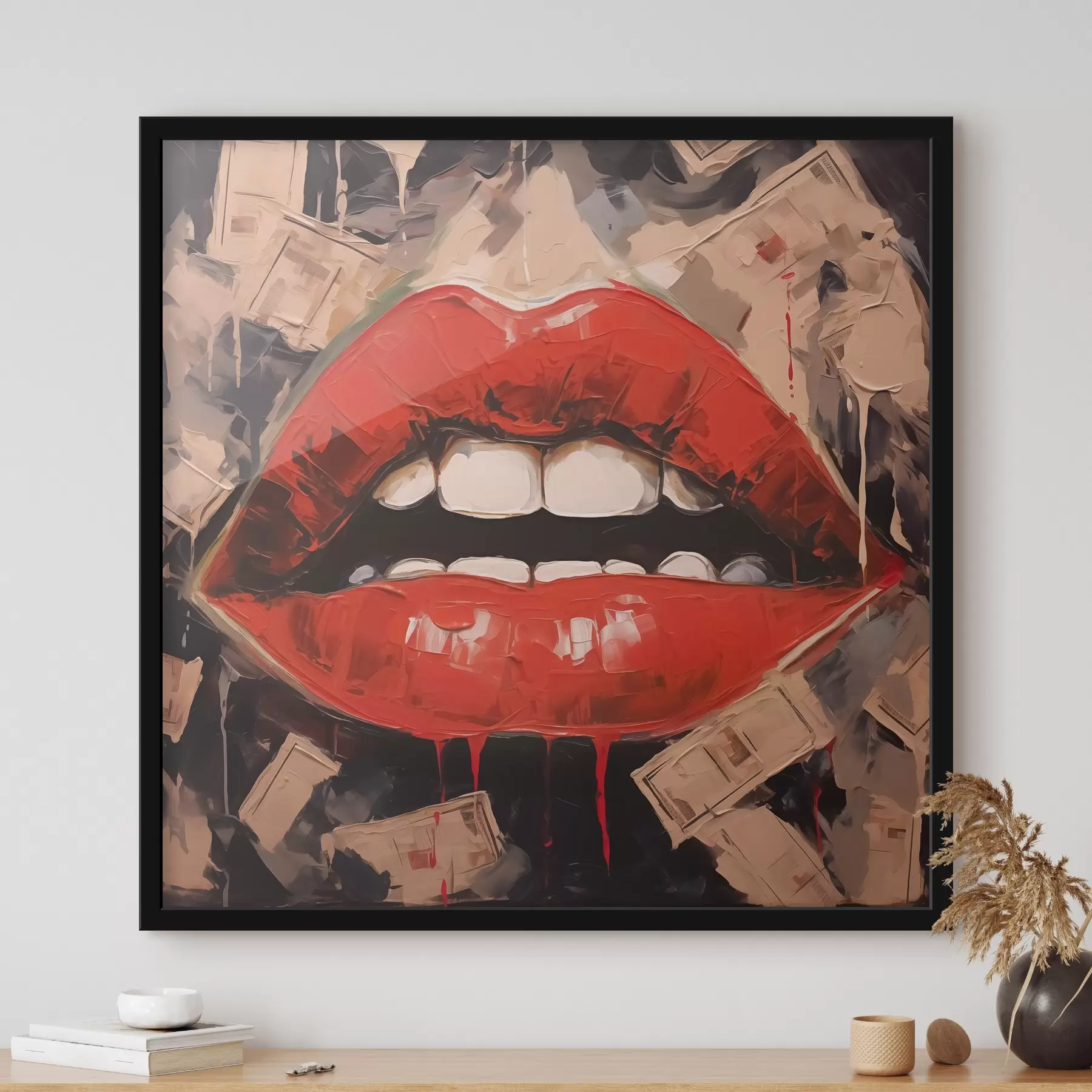 Fototapete Abstraktes Gemälde rote Lippen weiße Zähne f40319