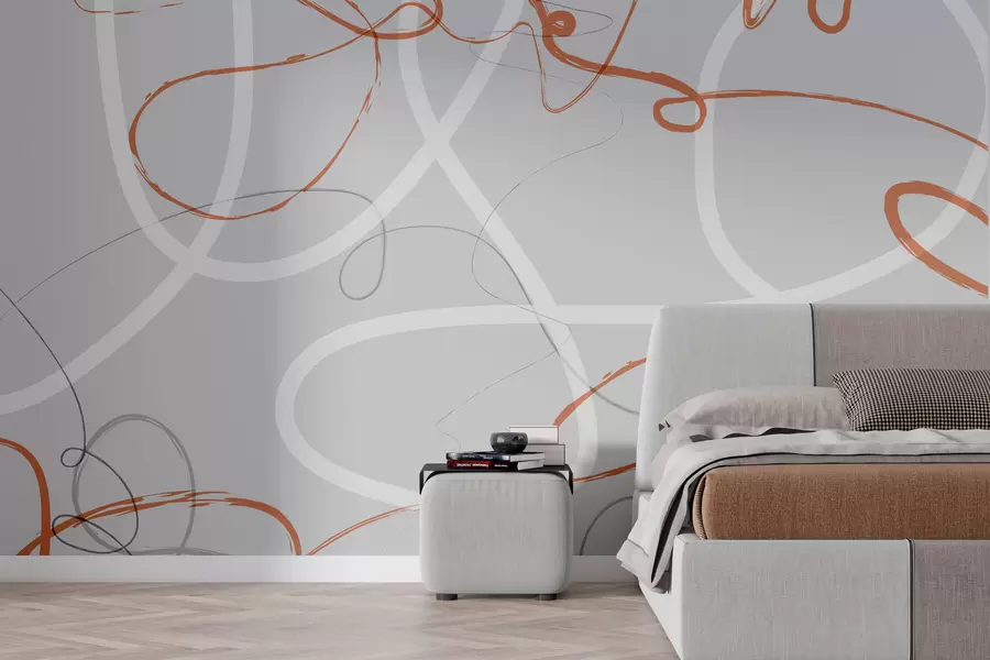 Fototapete Abstrakte orangefarbene Linien auf grauem Hintergrund w01455