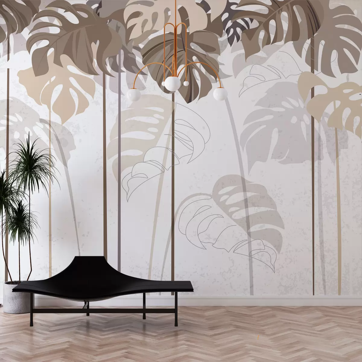 Fototapete Tropen Monstera Blätter helle Beigetöne w01454