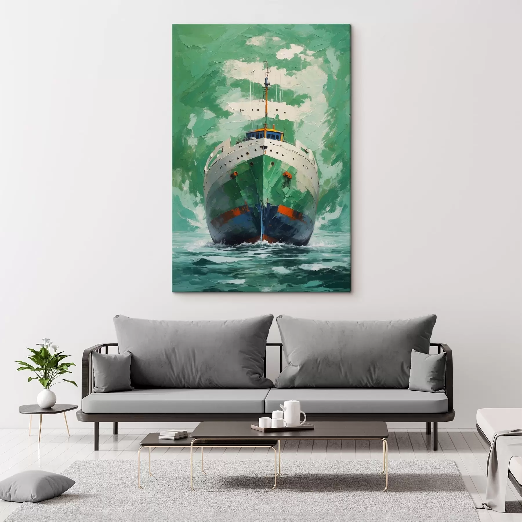 Fototapete Schiff auf grünem Hintergrund s40326
