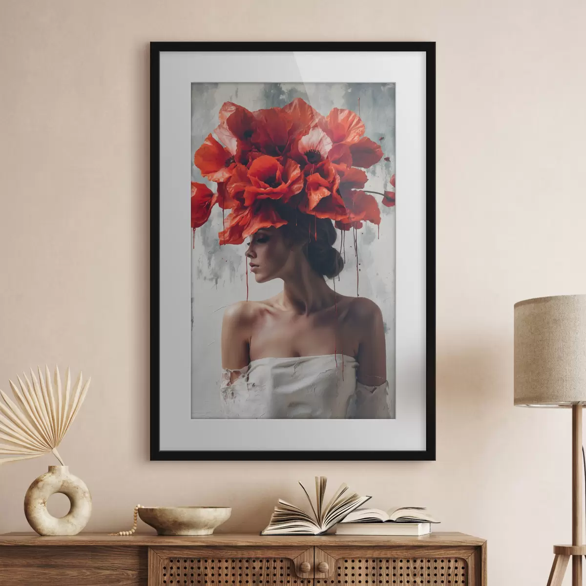 Poster Mädchen mit Mohnblumen auf dem Kopf f40338