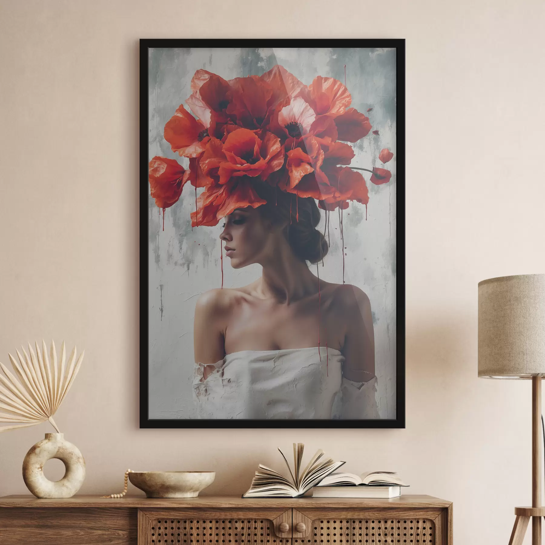 Fototapete Mädchen mit Mohnblumen auf dem Kopf f40338