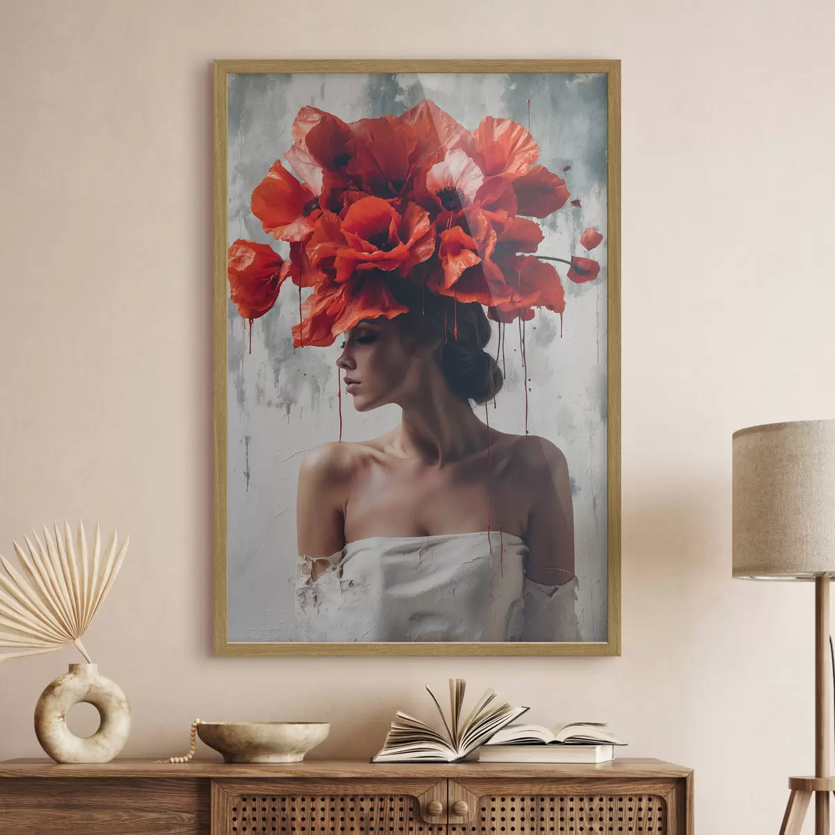 Poster Mädchen mit Mohnblumen auf dem Kopf f40338