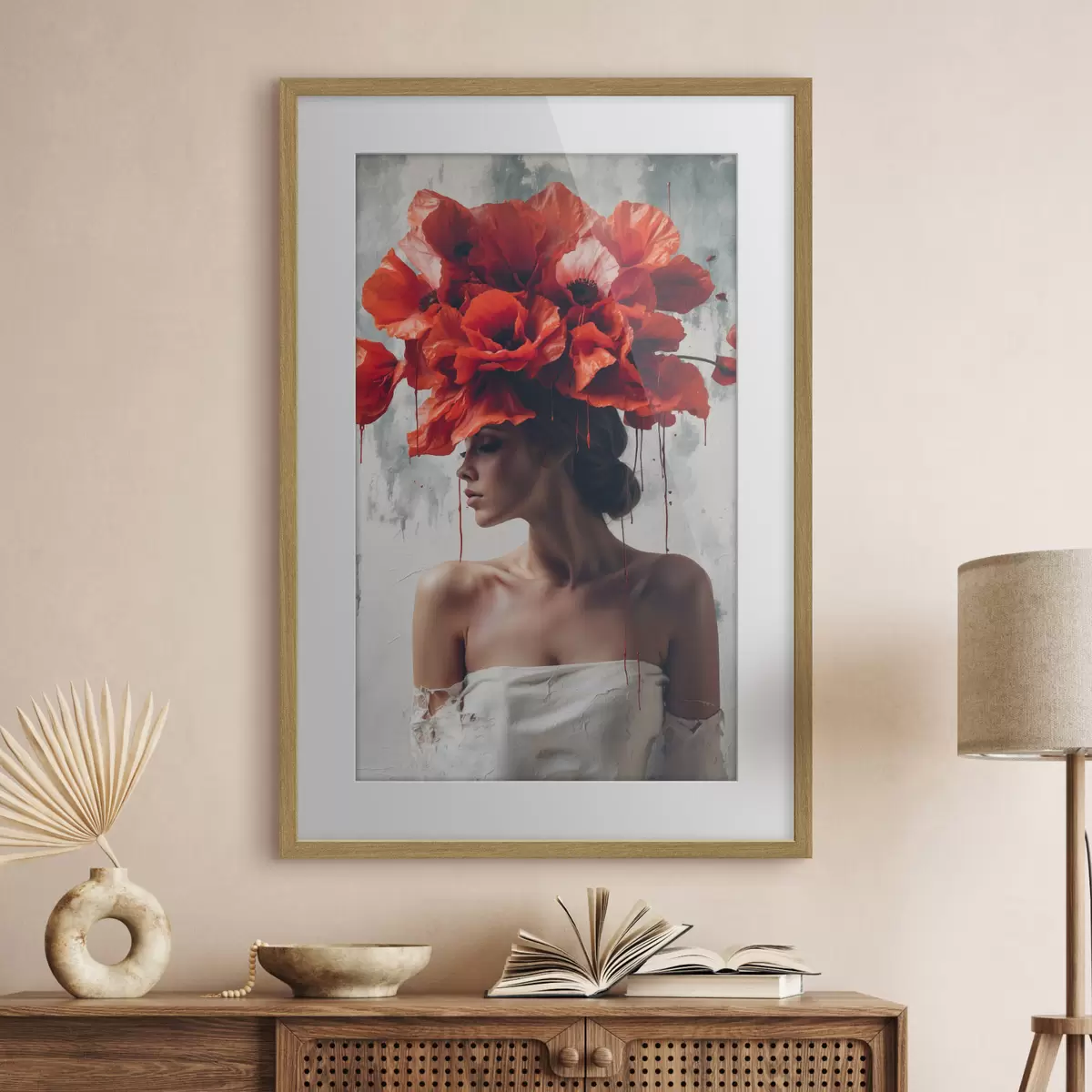 Poster Mädchen mit Mohnblumen auf dem Kopf f40338