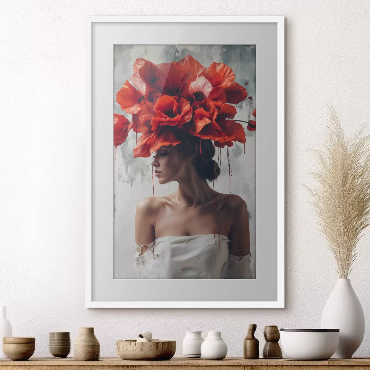 Poster Mädchen mit Mohnblumen auf dem Kopf f40338
