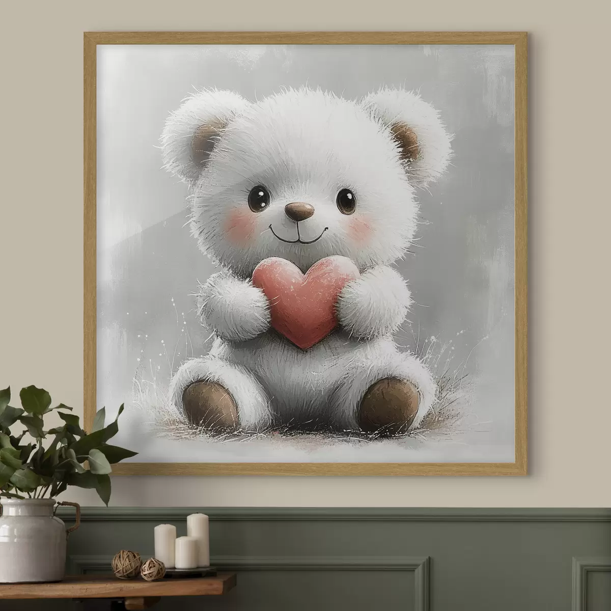 Poster Niedlicher Bär mit Herz in seinen Pfoten f40432