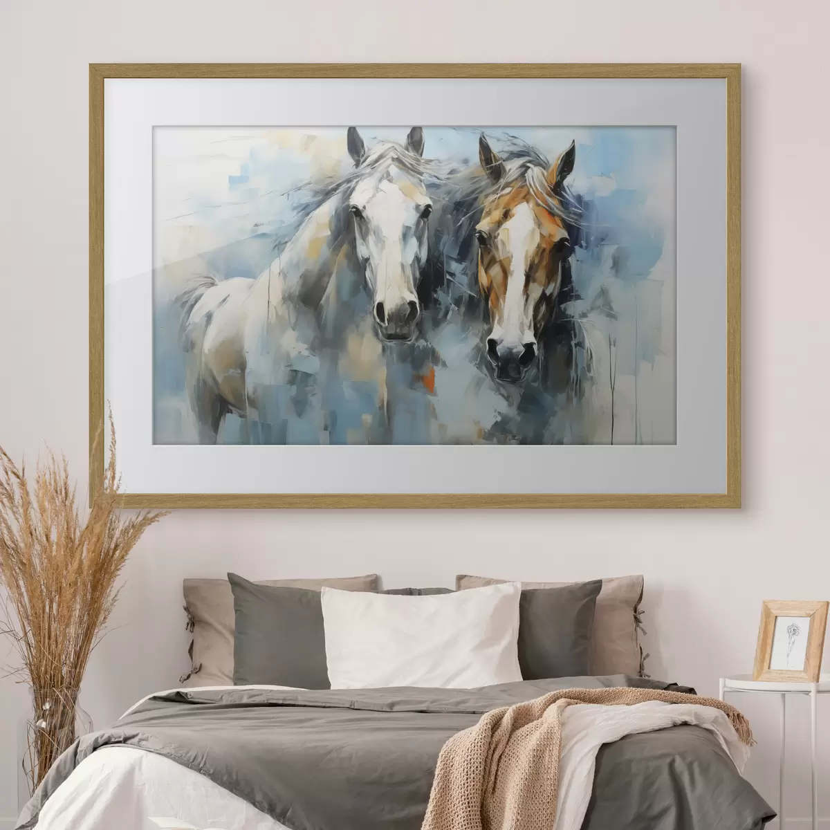Poster Pferde abstrakte Malerei, weiß, blau, braun Farbe f40493