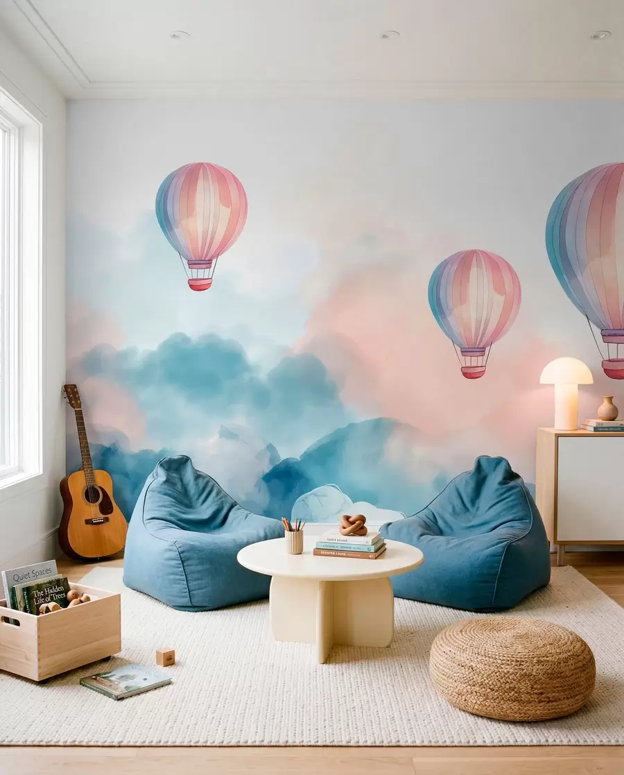 Fototapete Aquarell Luftballons in den Wolken w01011