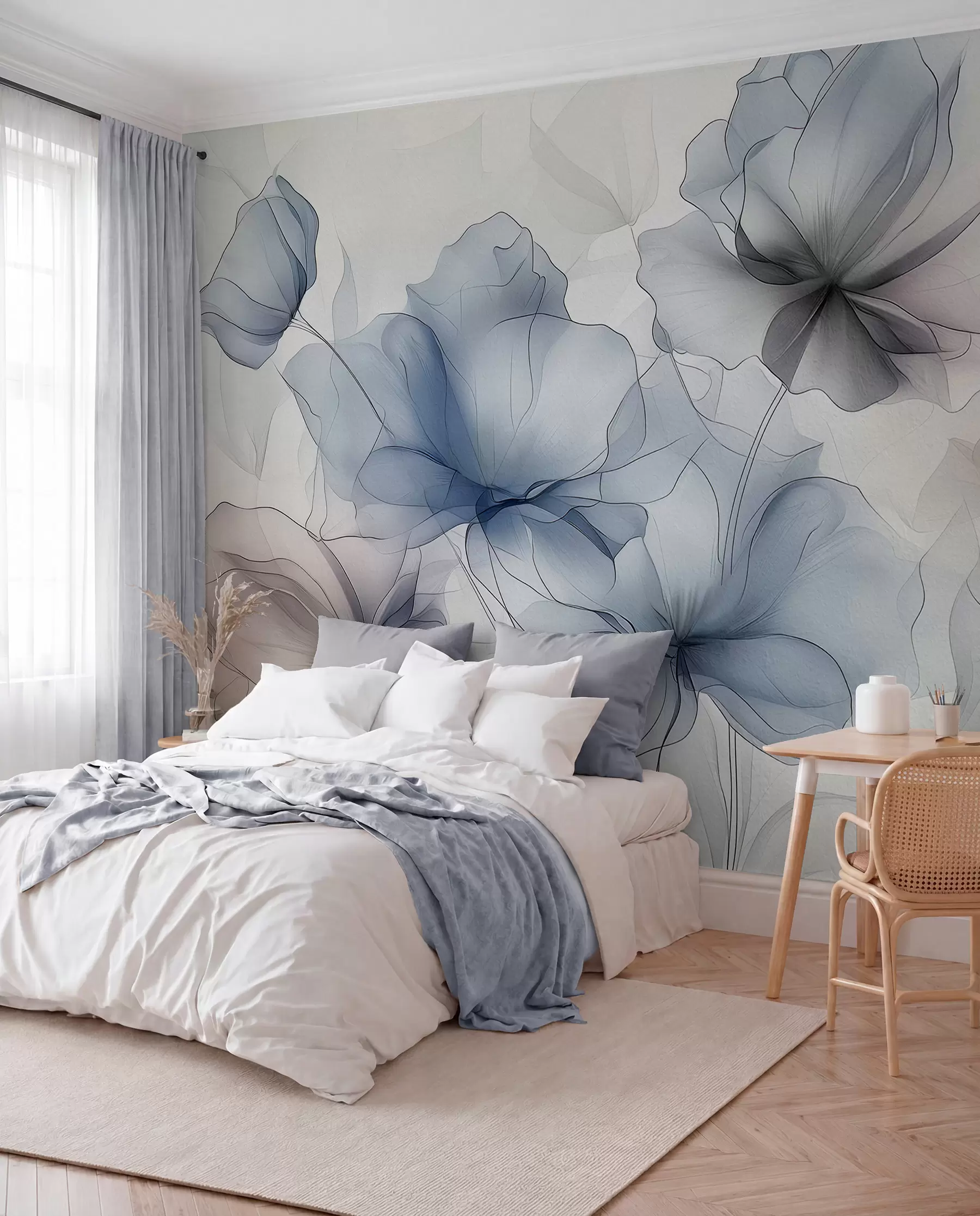Fototapete Abstrakte Blumen auf einer Betonwand w01037