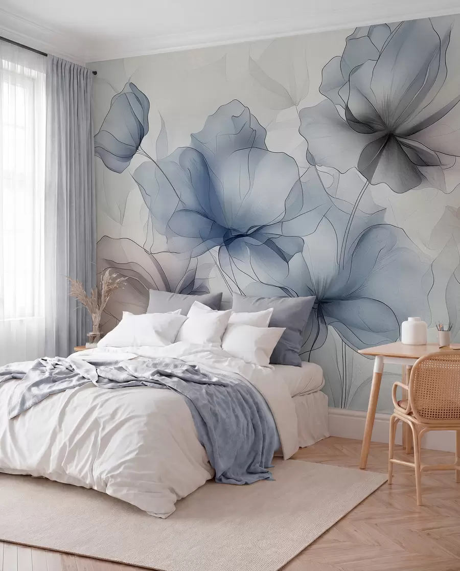 Fototapete Abstrakte Blumen auf einer Betonwand w01037