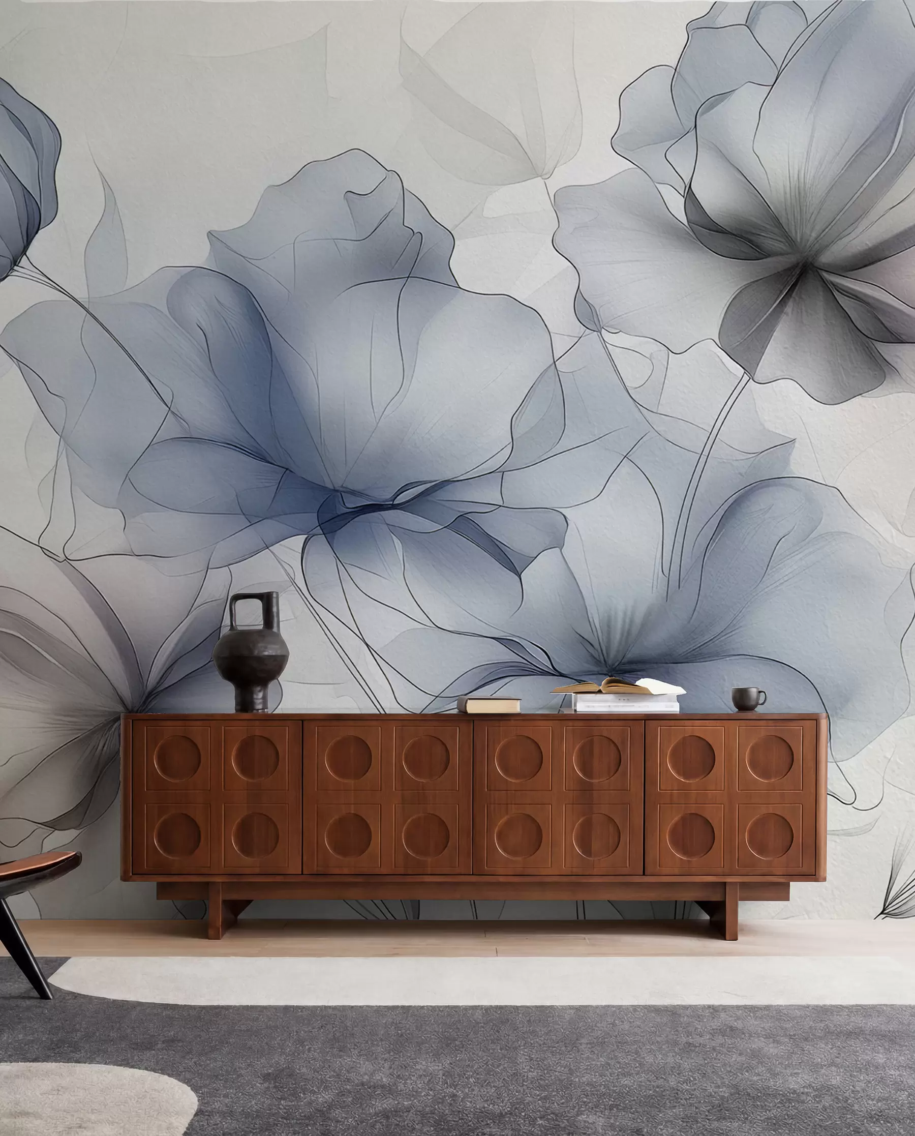 Fototapete Abstrakte Blumen auf einer Betonwand w01037