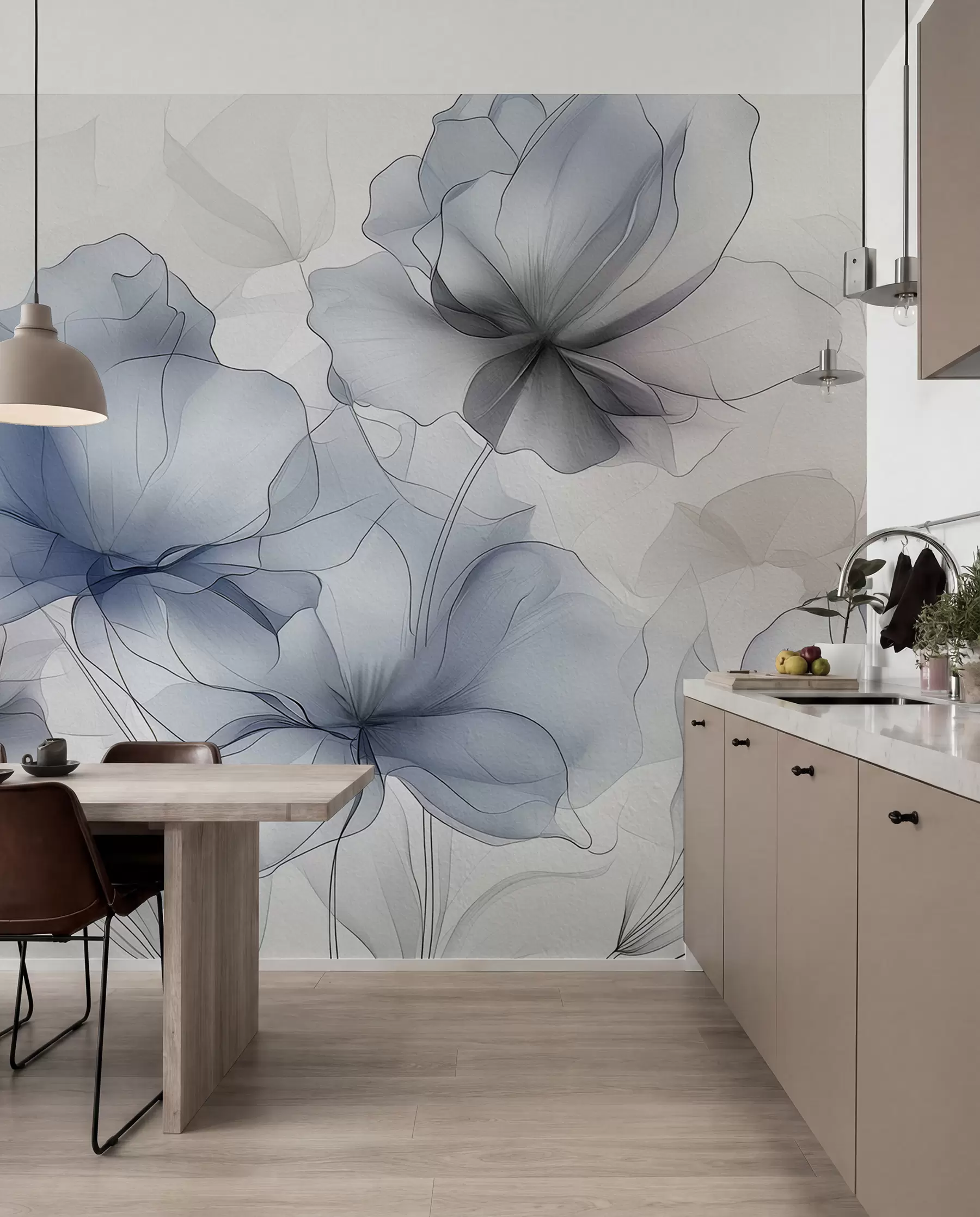 Fototapete Abstrakte Blumen auf einer Betonwand w01037