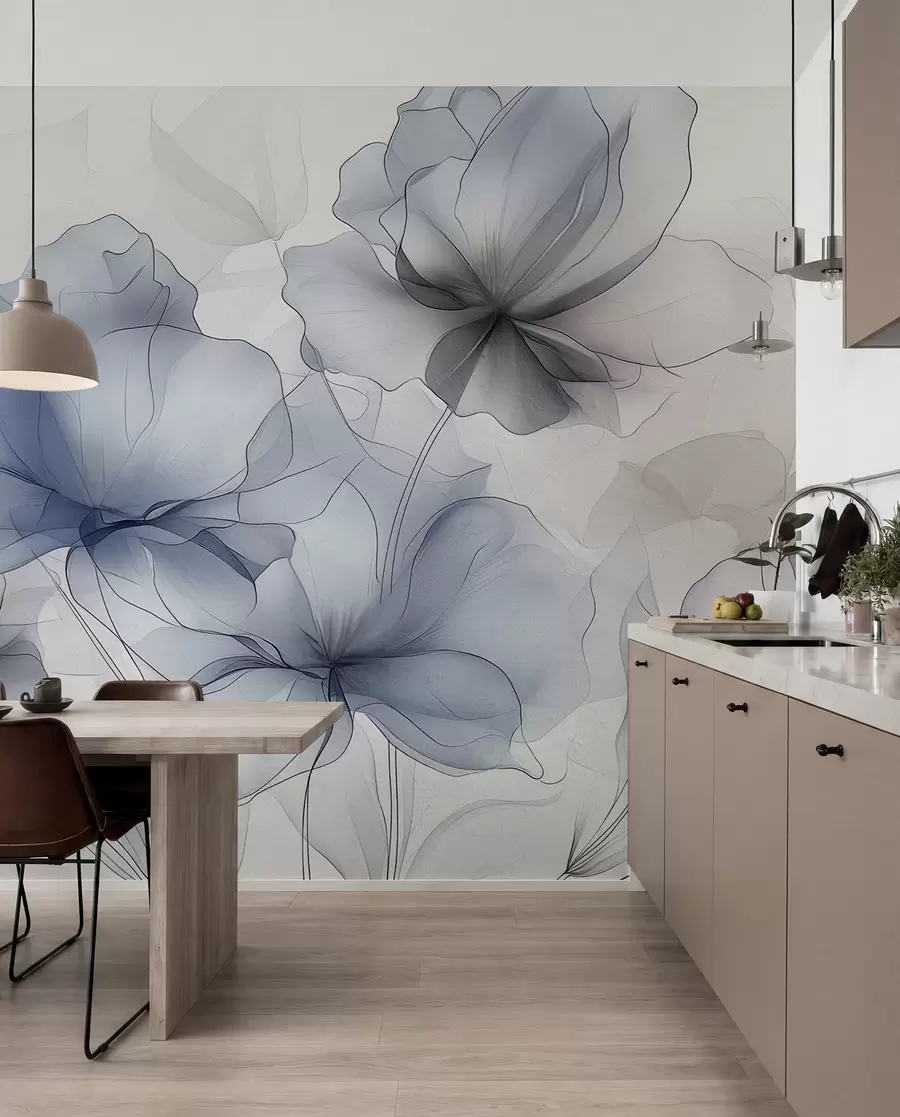 Fototapete Abstrakte Blumen auf einer Betonwand w01037