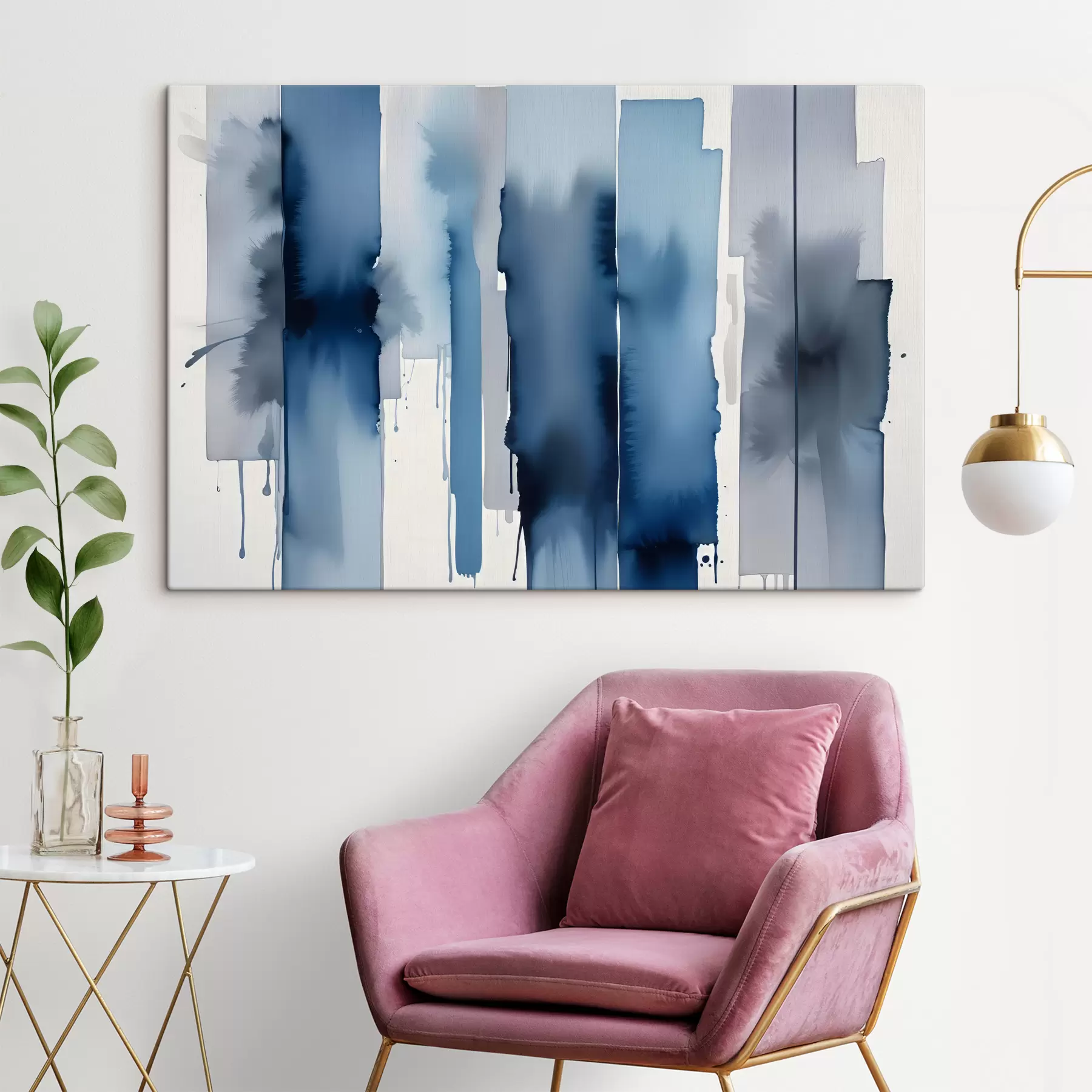 Fototapete Große, abstrakte Aquarellpinselstriche in einer nebligen, blau getönten Komposition s40564