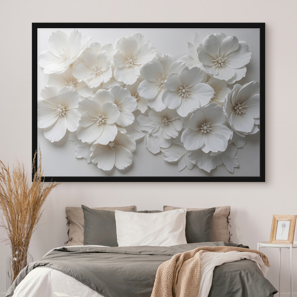 Poster Weiße Blüten mit zarten Blütenblättern, angeordnet in einem wunderschönen Blumenmuster vor einem, Posters Blumen und Pflanzen, f40548 : Uwalls