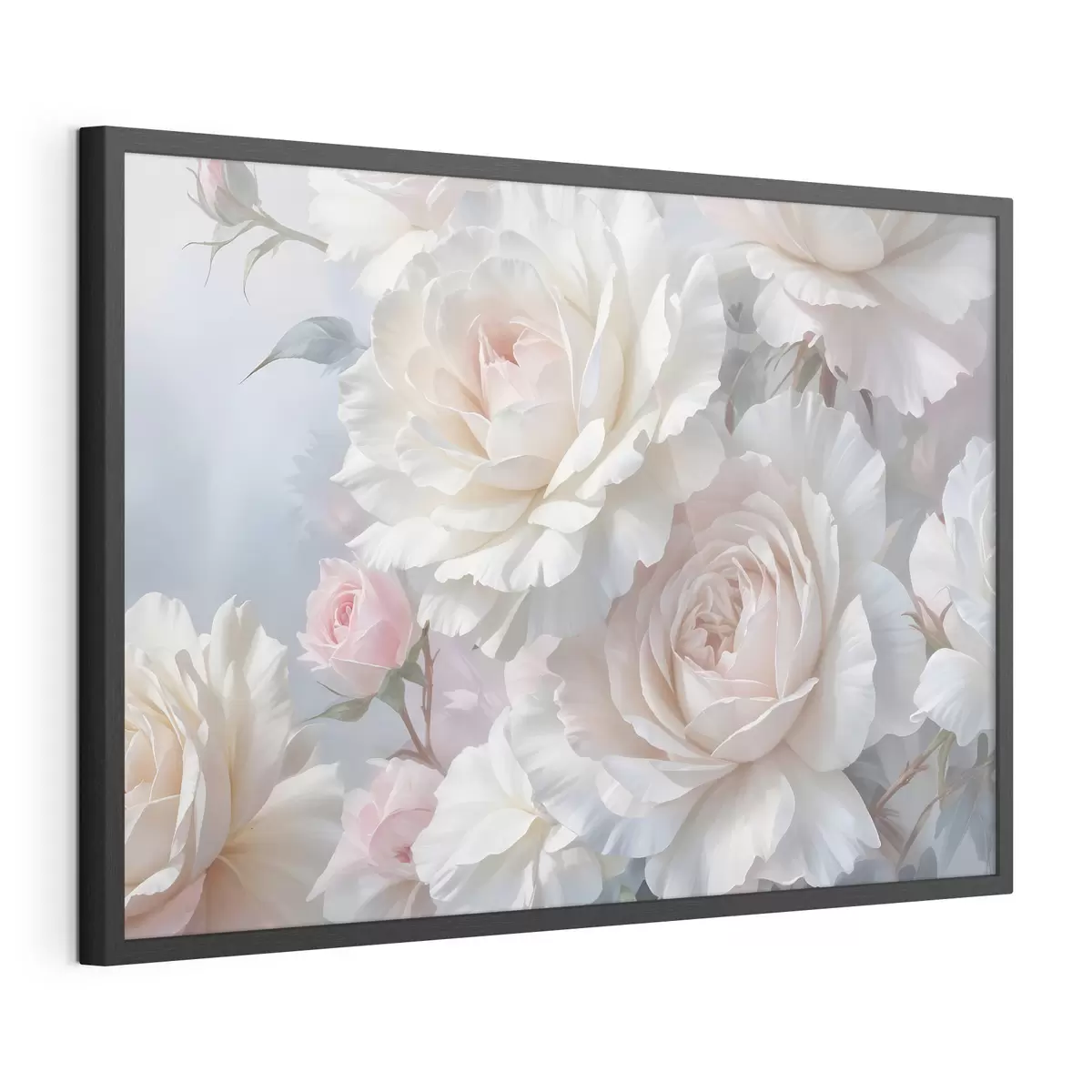 Poster Weiche, zarte weiße und rosa Rosen mit unscharfem Hintergrund f40562