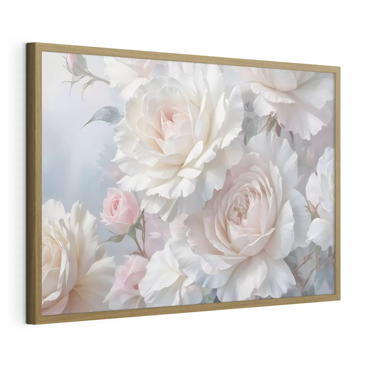 Poster Weiche, zarte weiße und rosa Rosen mit unscharfem Hintergrund f40562