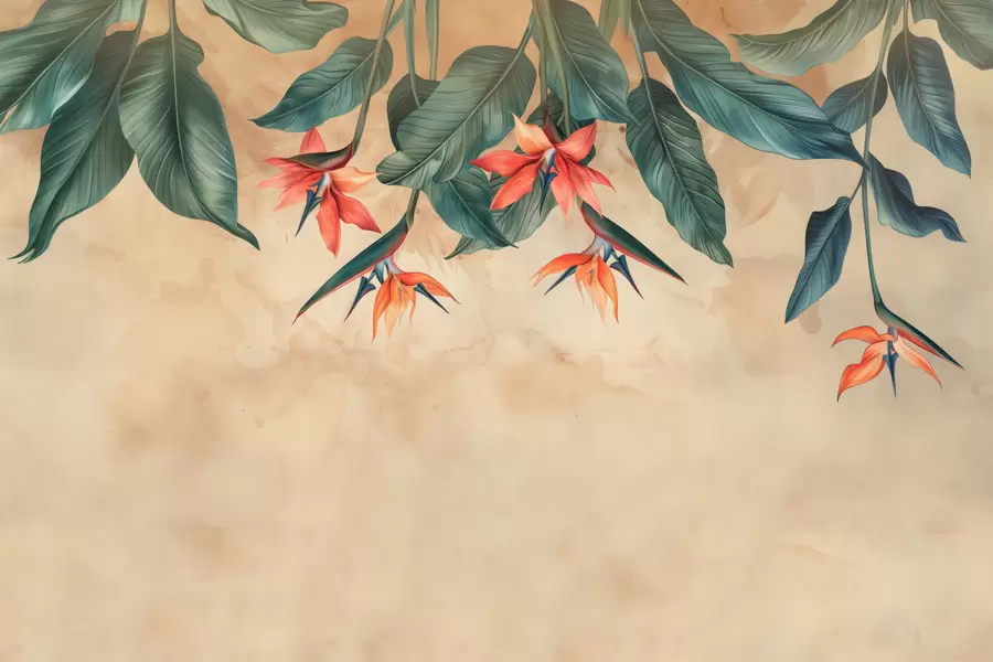 Fototapete Tropische Blüte auf beigem Aquarellhintergrund w01485