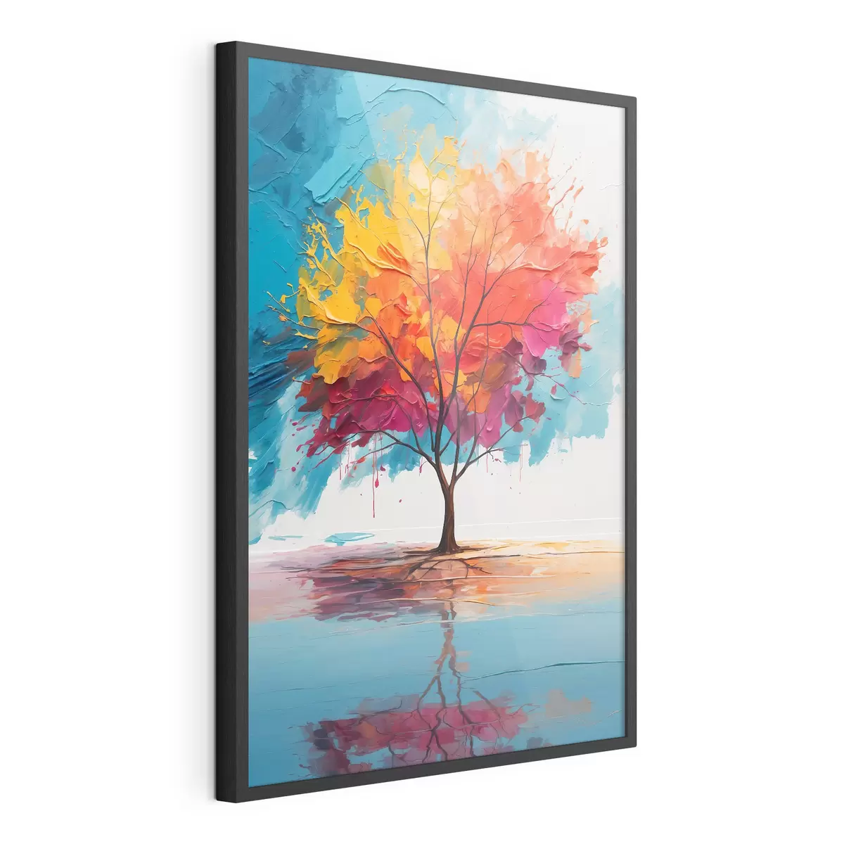 Poster Abstrakter bunter Baum auf einem See f40455